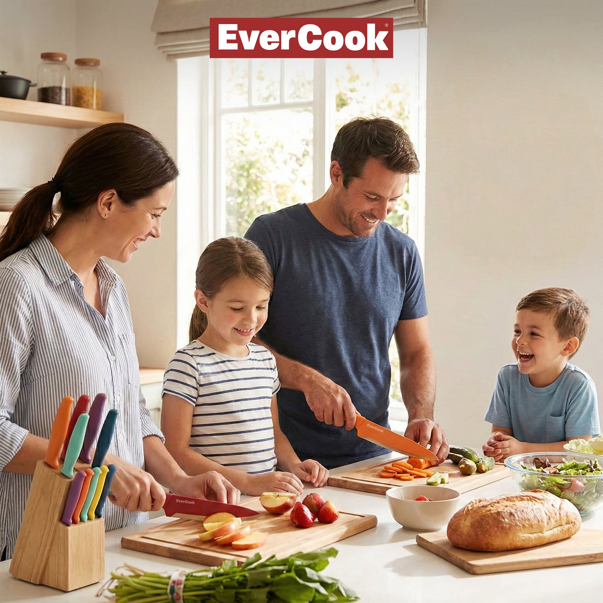 EverCook 12-Piece Kitchen Knife Set with Blade Sheaths, Stainless Steel, Multi