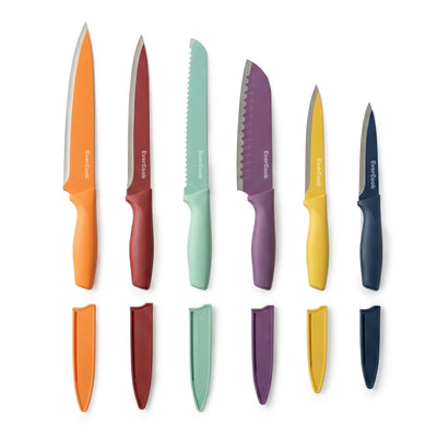 EverCook 12-Piece Kitchen Knife Set with Blade Sheaths, Stainless Steel, Multi