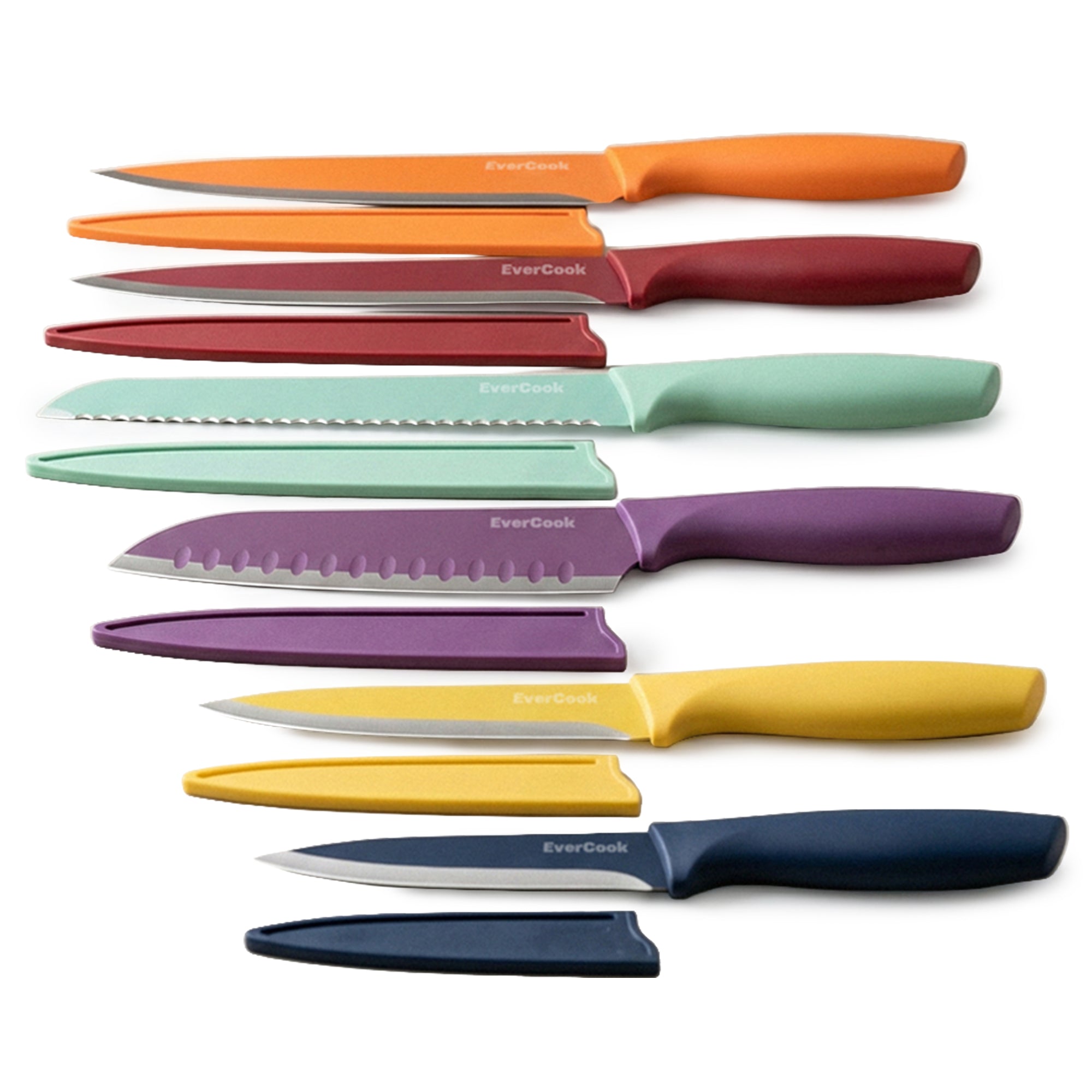 EverCook 12-Piece Kitchen Knife Set with Blade Sheaths, Stainless Steel, Multi