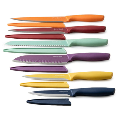 EverCook 12-Piece Kitchen Knife Set with Blade Sheaths, Stainless Steel, Multi