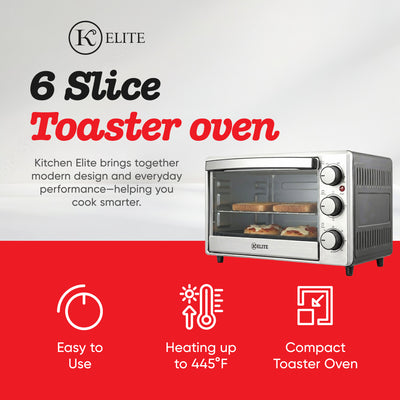 Kitchen Elite 6-Slice Compact Countertop Toaster Oven, Stainless Tray (Used)