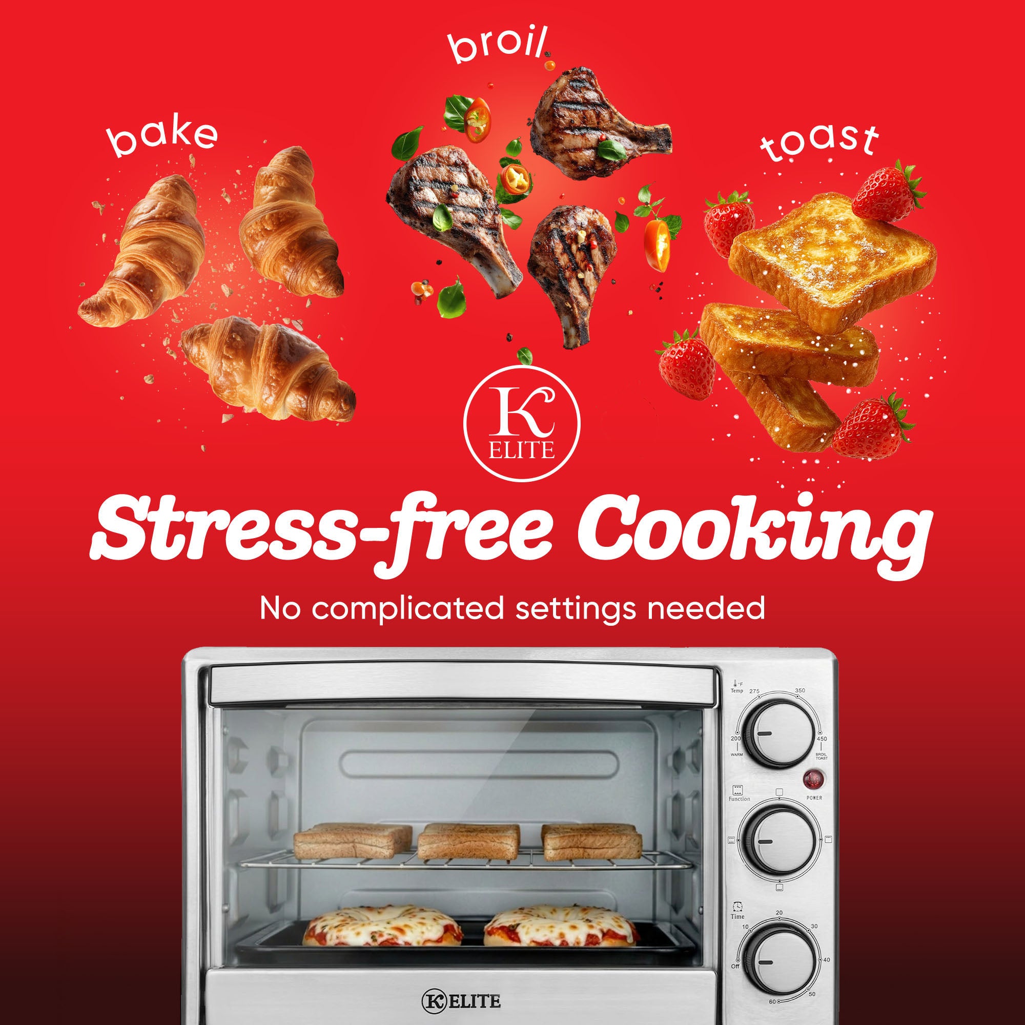 Kitchen Elite 6-Slice Compact Countertop Toaster Oven, Stainless Tray (Used) - VMInnovations