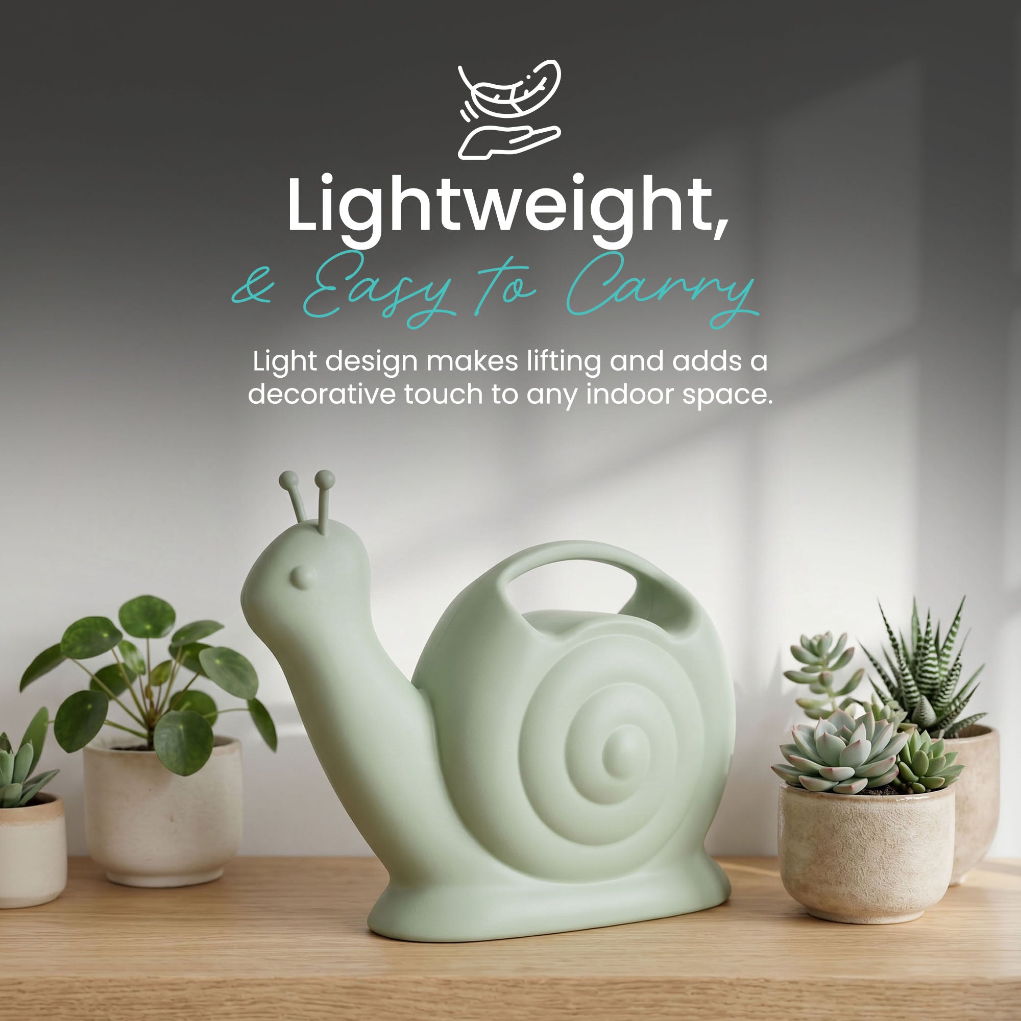 Union Products Snail Water Can with Built-in Handle, 1.8L Capacity, Light Green - VMInnovations