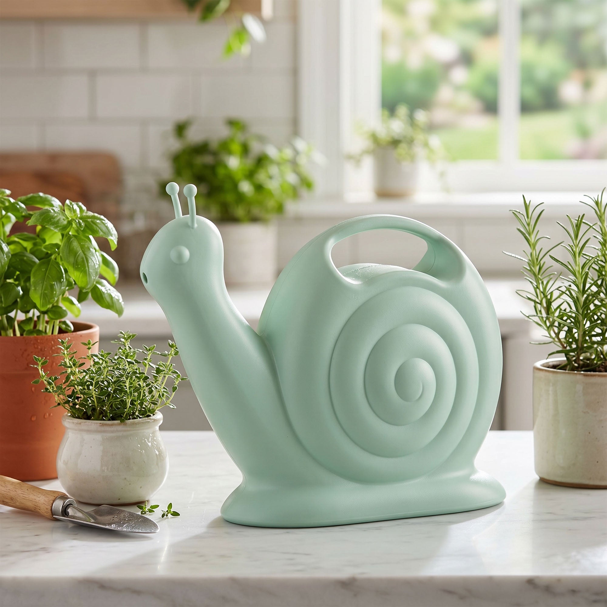 Union Products Snail Water Can with Built-in Handle, 1.8L Capacity, Light Green - VMInnovations
