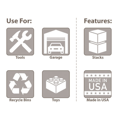 Akro-Mils Stak-N-Store Stackable Storage Bin, Open Front Organizer, Gray, 4 Pack - VMInnovations