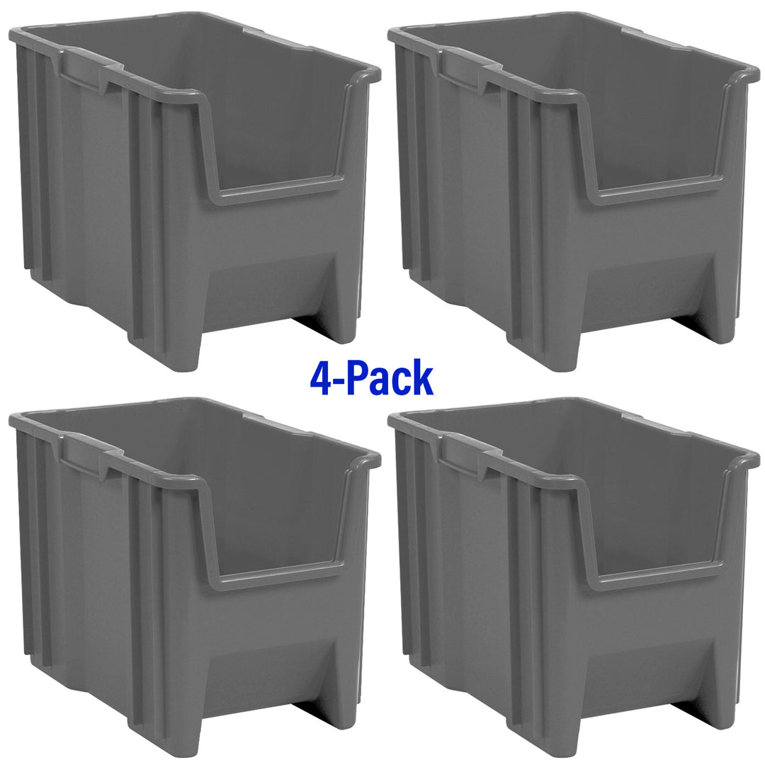 Akro-Mils Stak-N-Store Stackable Storage Bin, Open Front Organizer, Gray, 4 Pack - VMInnovations