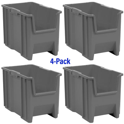 Akro-Mils Stak-N-Store Stackable Storage Bin, Open Front Organizer, Gray, 4 Pack - VMInnovations