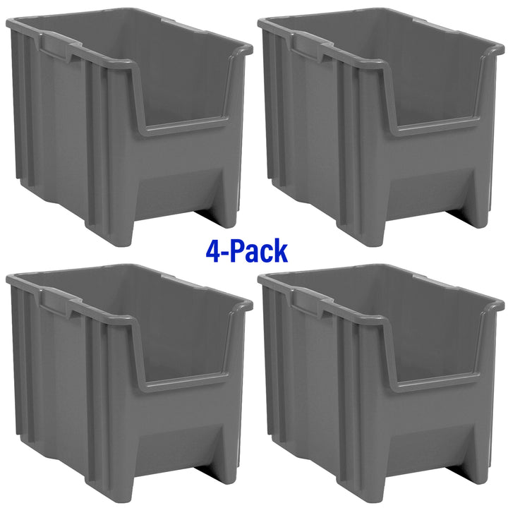 Akro-Mils Stak-N-Store Stackable Storage Bin, Open Front Organizer, Gray, 4 Pack - VMInnovations