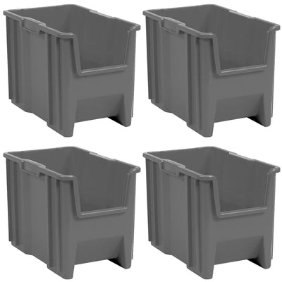 Akro-Mils Stak-N-Store Stackable Storage Bin, Open Front Organizer, Gray, 4 Pack - VMInnovations