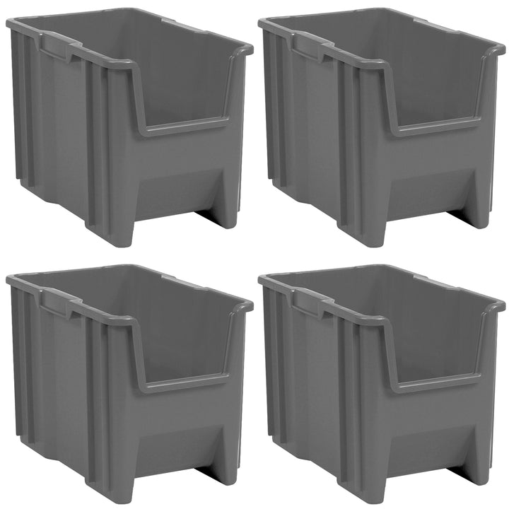 Akro-Mils Stak-N-Store Stackable Storage Bin, Open Front Organizer, Gray, 4 Pack - VMInnovations