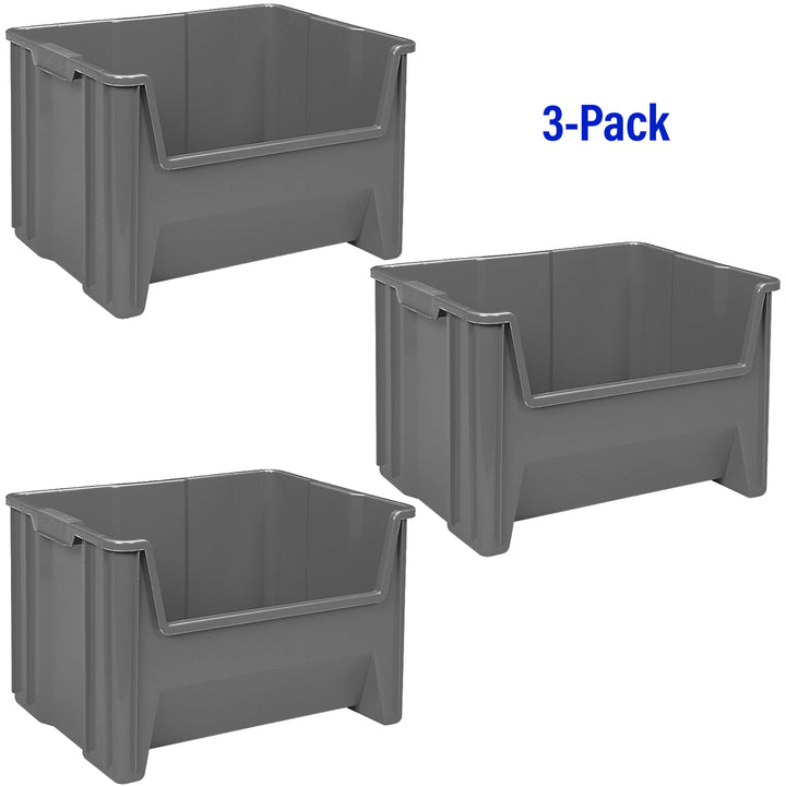 Akro-Mils Stak-N-Store Stackable Storage Bin, Open Front Organizer, Gray, 3 Pack - VMInnovations