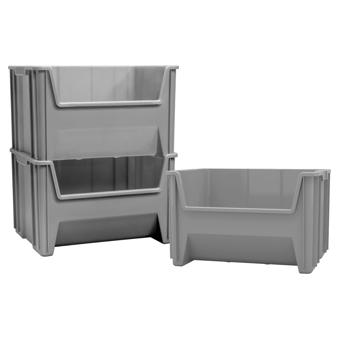 Akro-Mils Stak-N-Store Stackable Storage Bin, Open Front Organizer, Gray, 3 Pack - VMInnovations