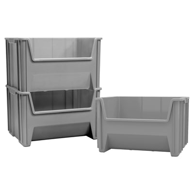 Akro-Mils Stak-N-Store Stackable Storage Bin, Open Front Organizer, Gray, 3 Pack - VMInnovations