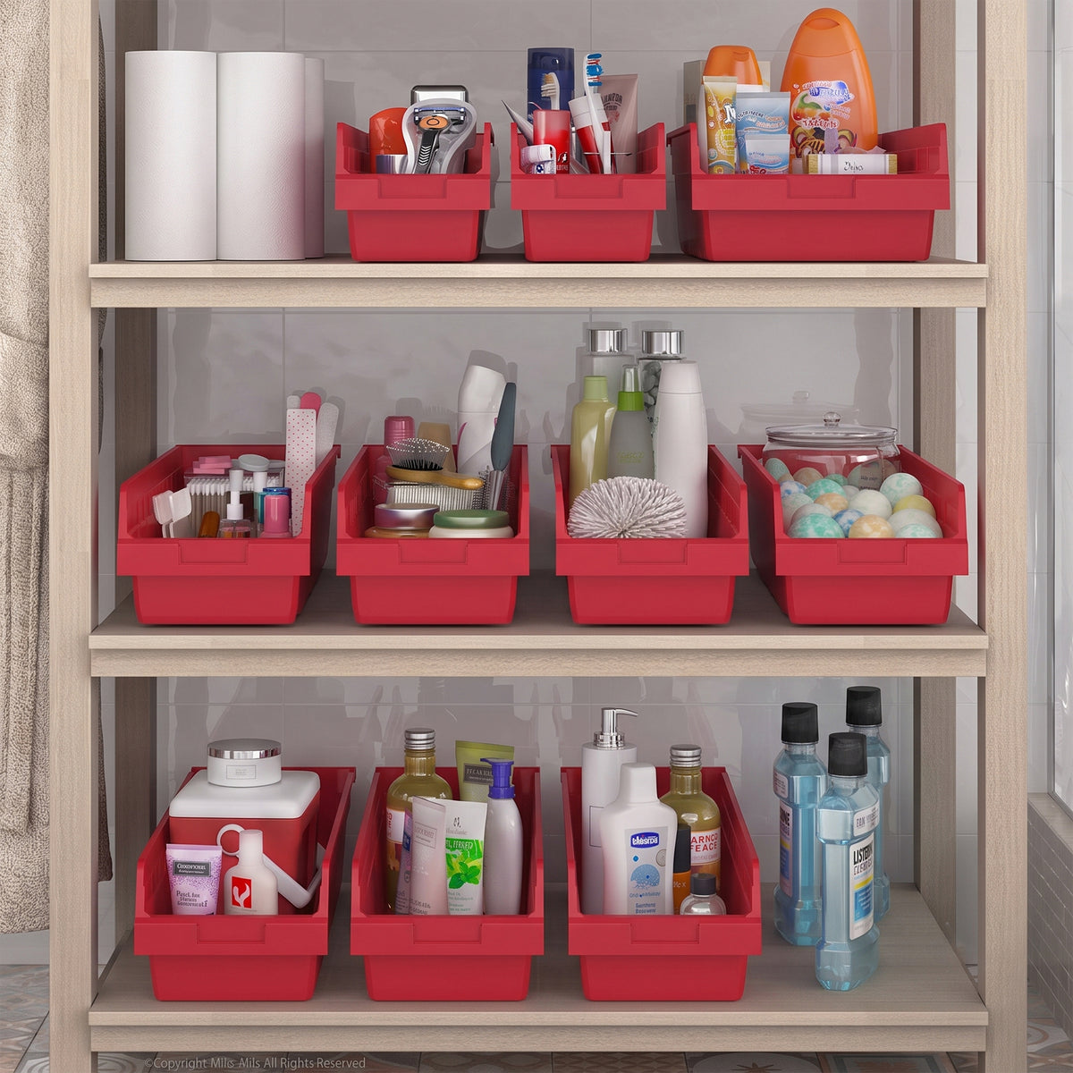 Akro-Mils 6 Pack AkroBins Plastic Storage Bins, Space-Saving Organizers, Red