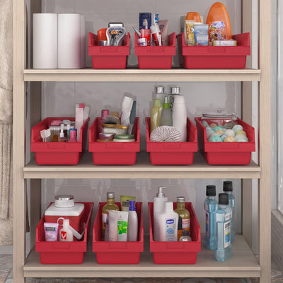 Akro-Mils 6 Pack AkroBins Plastic Storage Bins, Space-Saving Organizers, Red