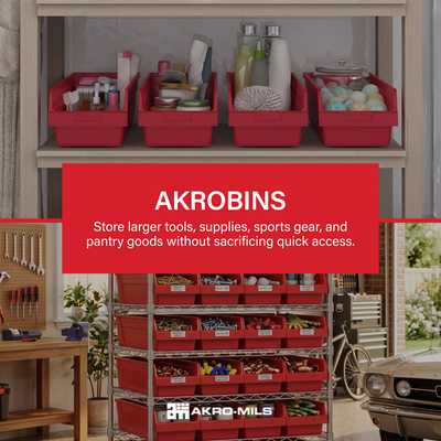 Akro-Mils 6 Pack AkroBins Plastic Storage Bins, Space-Saving Organizers, Red