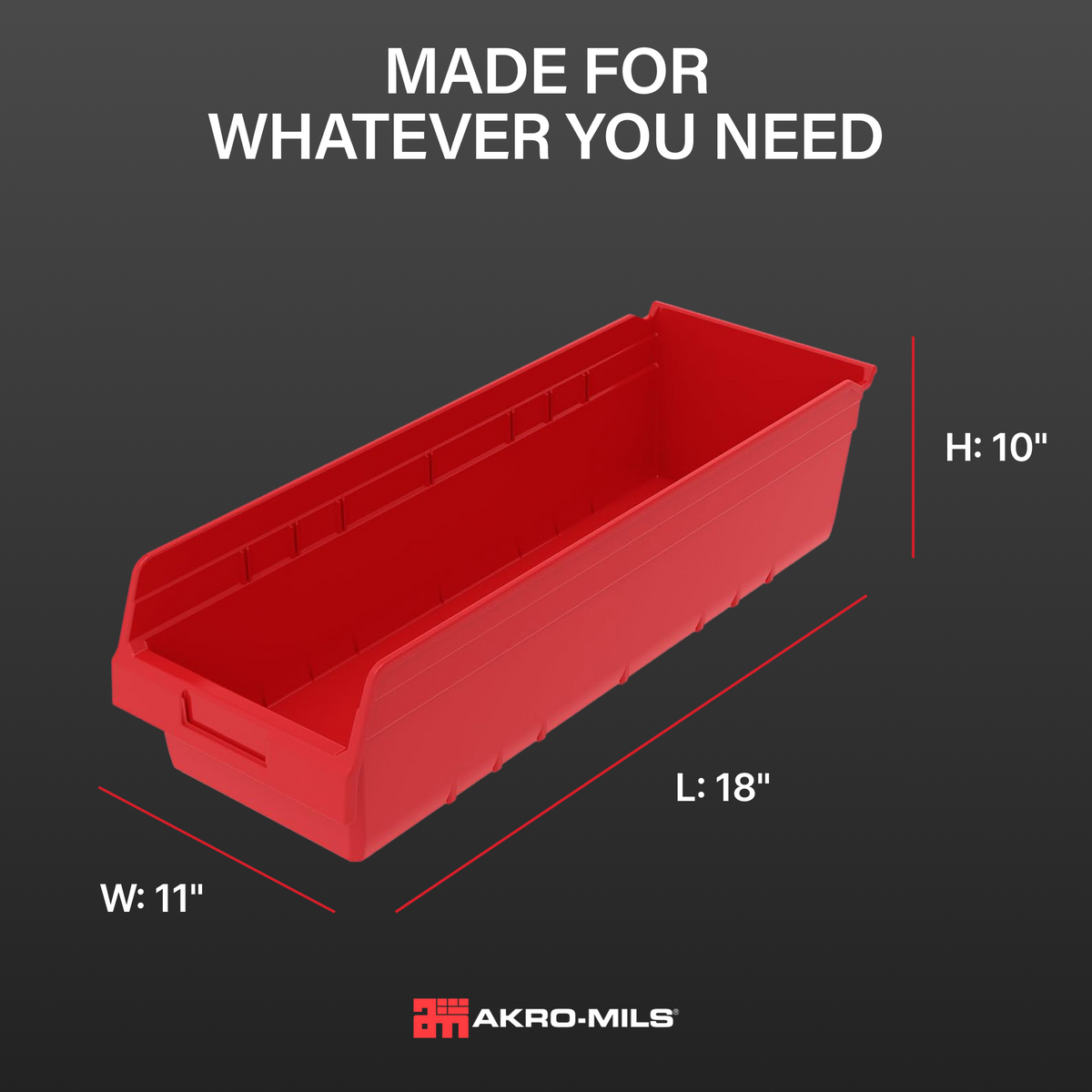 Akro-Mils 6 Pack AkroBins Plastic Storage Bins, Space-Saving Organizers, Red