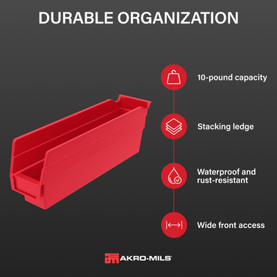 Akro-Mils 24 Pack AkroBins Plastic Storage Bins, Space-Saving Organizers, Red