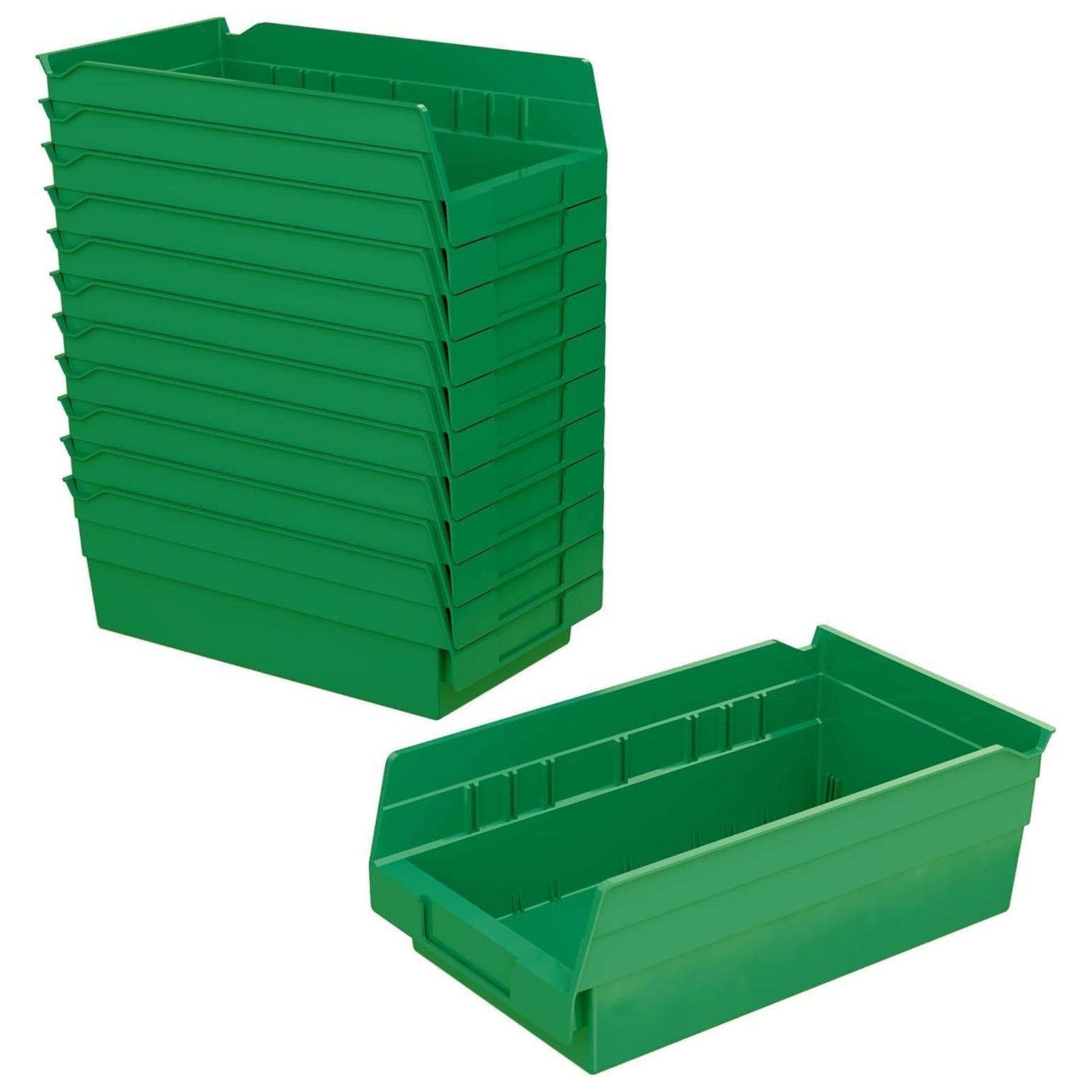 Akro-Mils 12 Pack Plastic Storage Shelf Bins, Space-Saving Organizers, Green - VMInnovations
