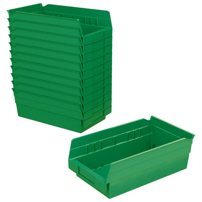 Akro-Mils 12 Pack Plastic Storage Shelf Bins, Space-Saving Organizers, Green - VMInnovations