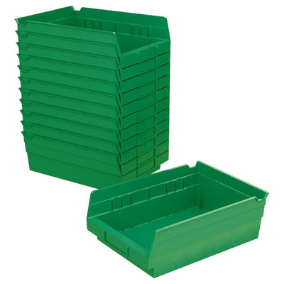 Akro-Mils 12 Pack Plastic Storage Shelf Bins, Space-Saving Organizers, Green - VMInnovations