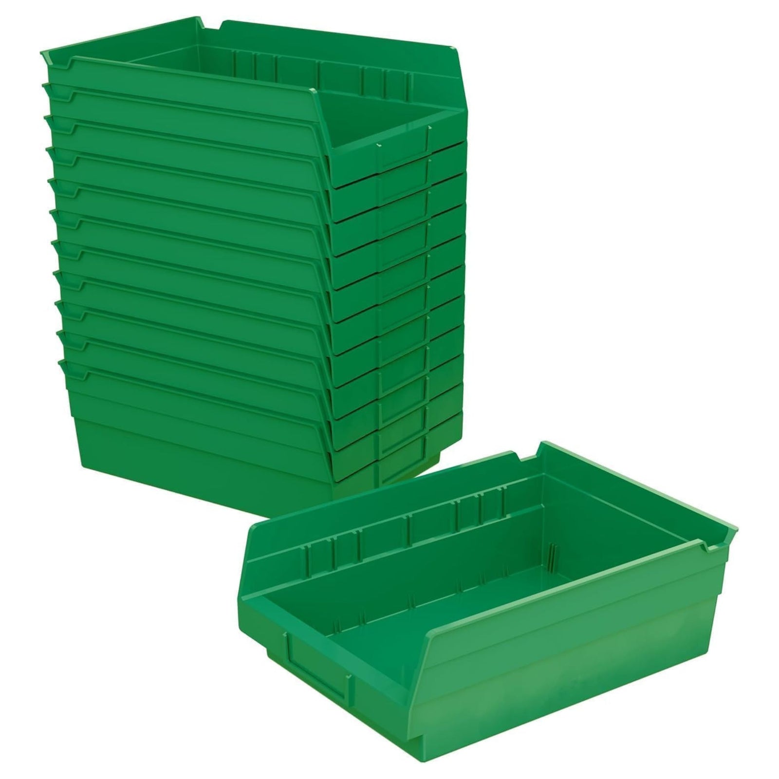 Akro-Mils 12 Pack Plastic Storage Shelf Bins, Organizers, Green (Open Box) - VMInnovations