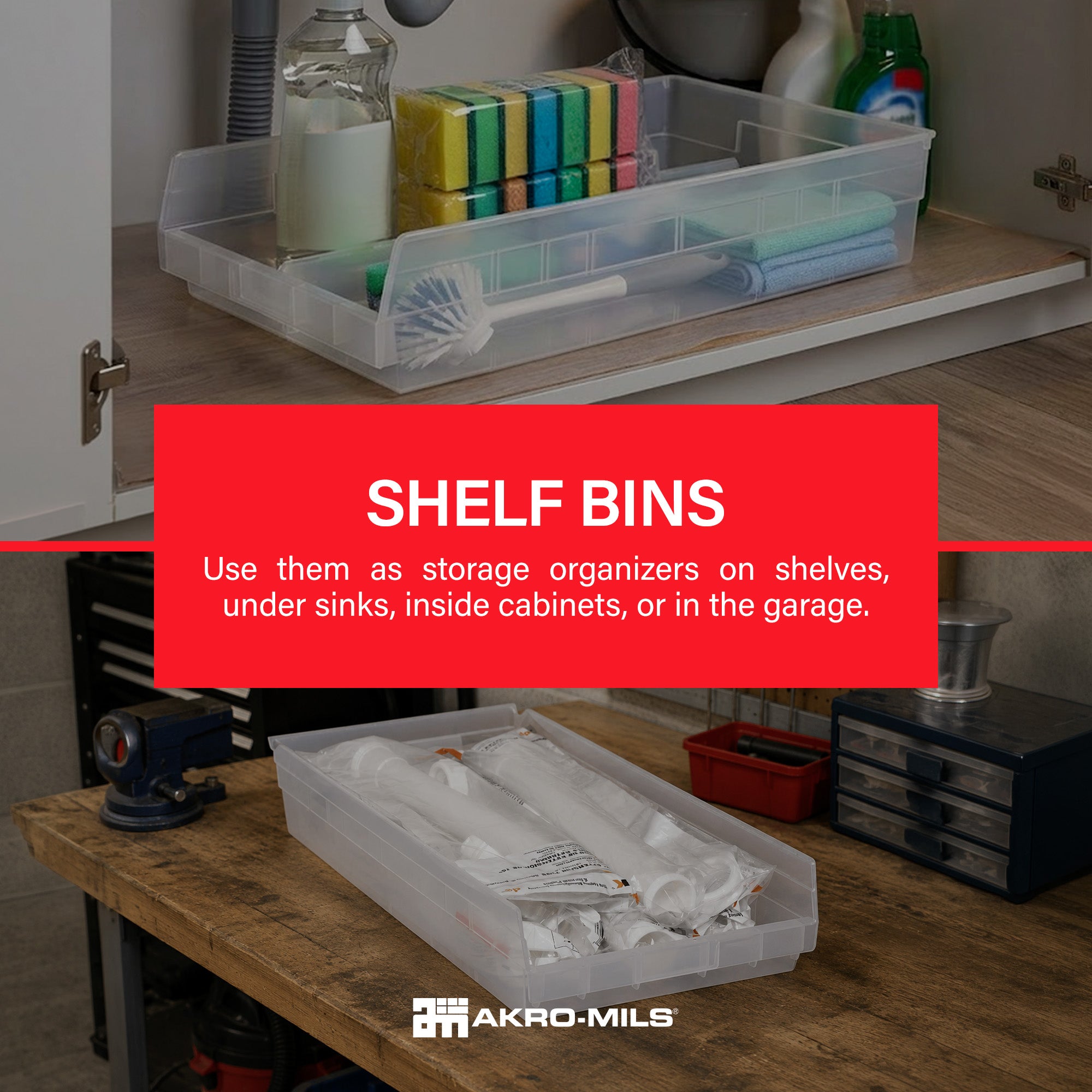 Akro-Mils 6 Pk AkroBins Plastic Storage Bins, Space-Saving Organizers,(Open Box)