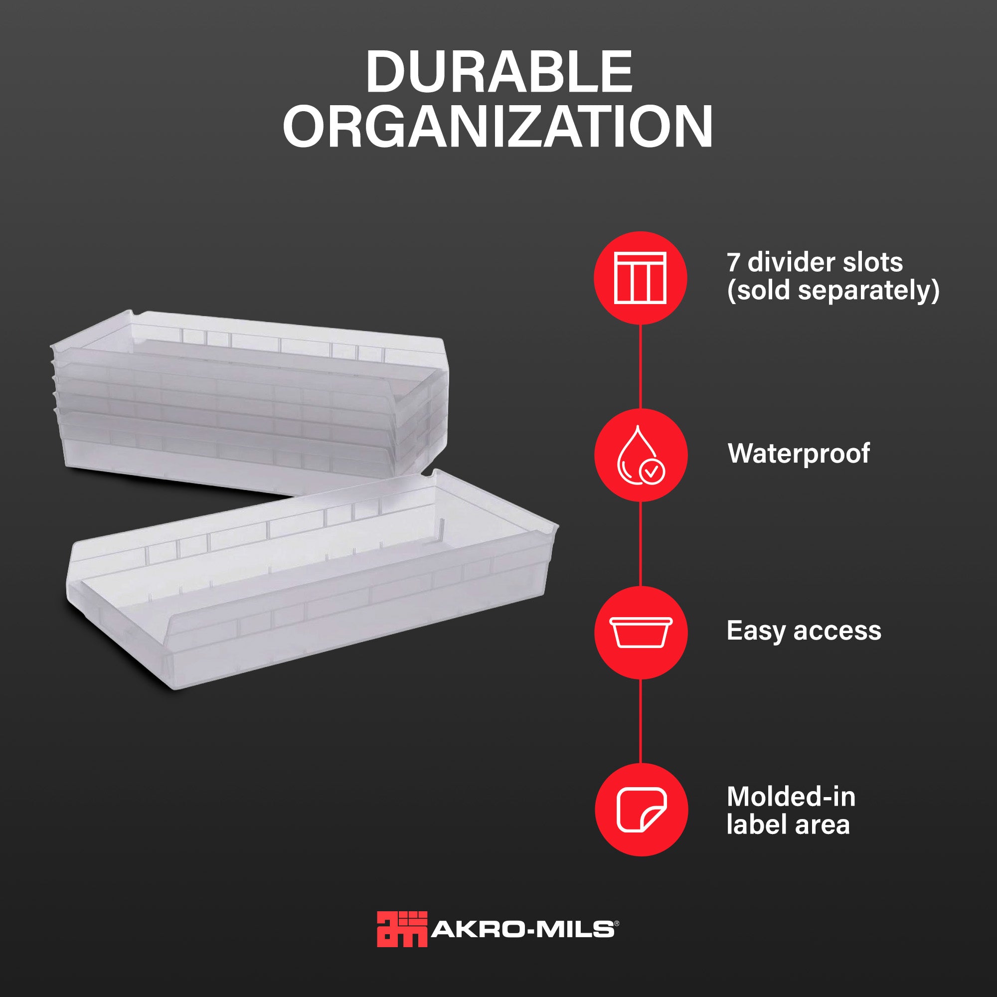 Akro-Mils 6 Pk AkroBins Plastic Storage Bins, Space-Saving Organizers,(Open Box)