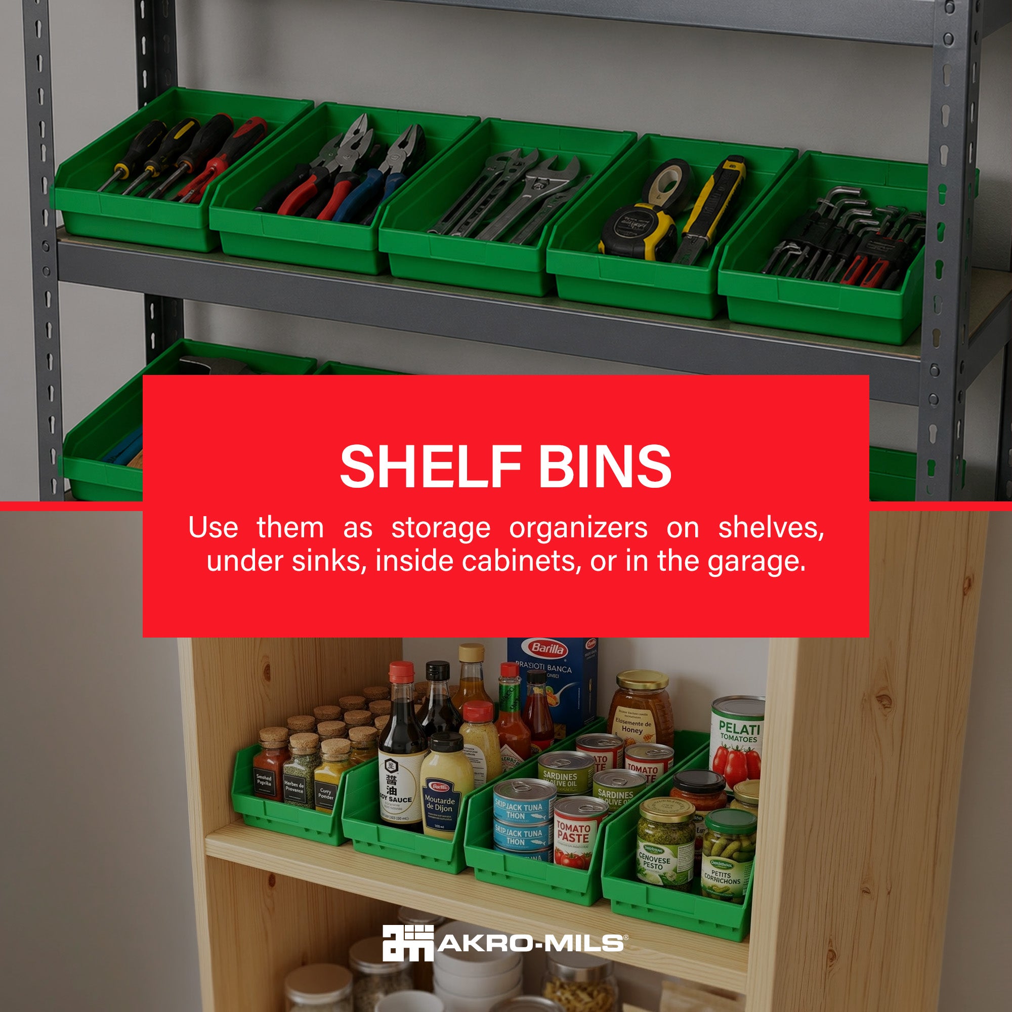 Akro-Mils 6 Pack AkroBins Nesting Storage Bins, Space-Saving Organizers, Green - VMInnovations