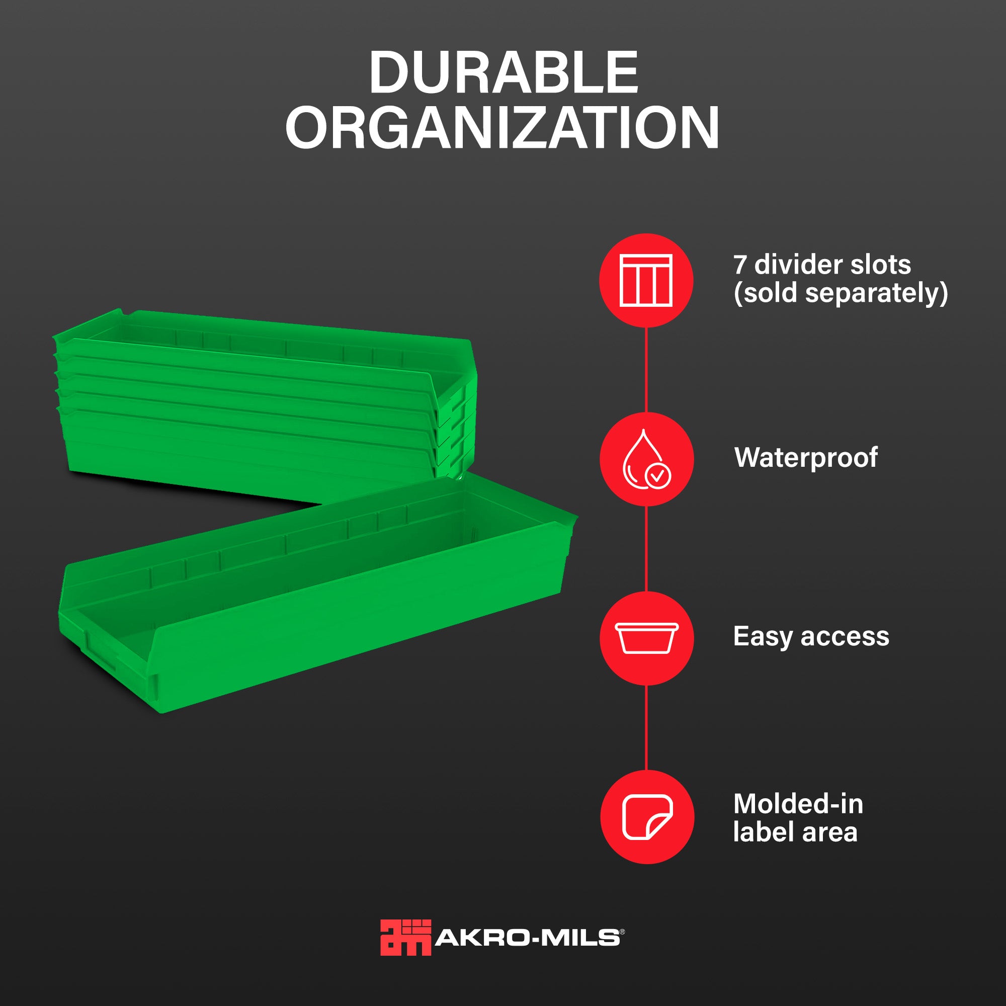 Akro-Mils 6 Pack AkroBins Nesting Storage Bins, Space-Saving Organizers, Green - VMInnovations