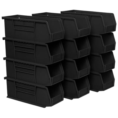 Akro-Mils 12 Pack AkroBins Plastic Storage Bins, Space-Saving Organizers, Black (Open Box)