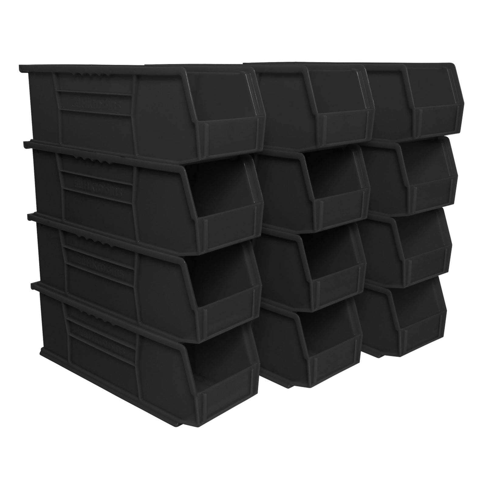 Akro-Mils 12 Pack AkroBins Plastic Storage Bins, Space-Saving Organizers, Black - VMInnovations