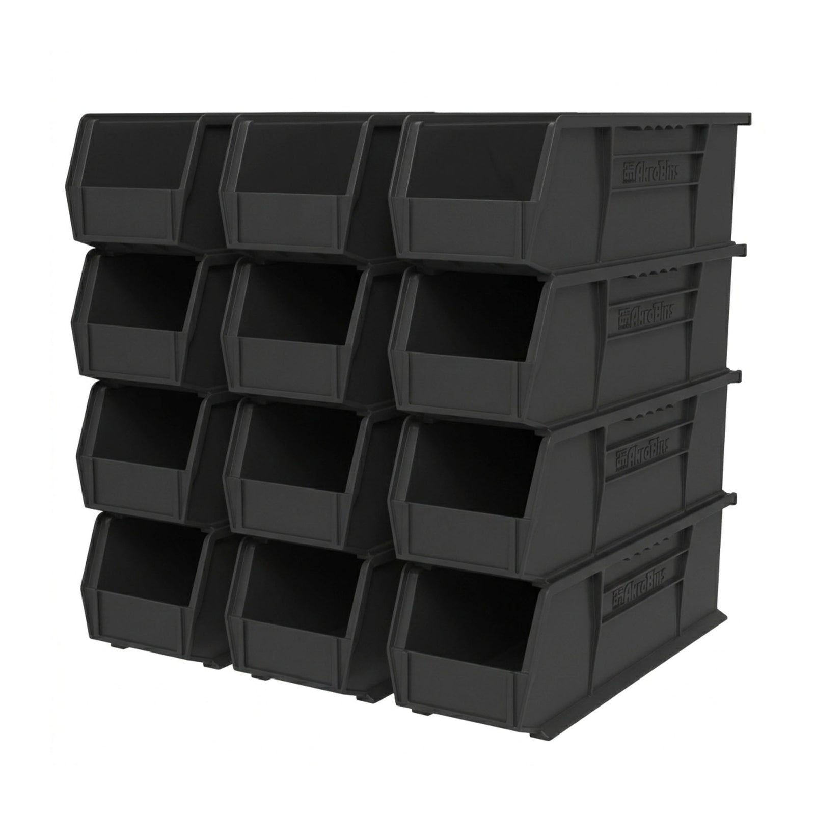 Akro-Mils 12 Pack AkroBins Plastic Storage Bins, Space-Saving Organizers, Black - VMInnovations
