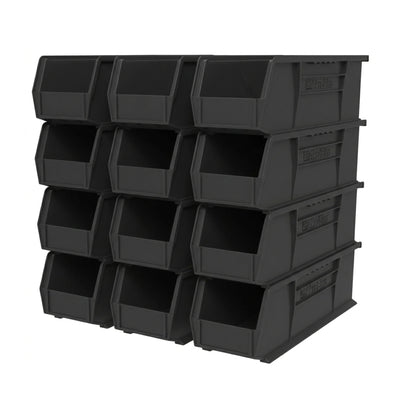 Akro-Mils 12 Pack AkroBins Plastic Storage Bins, Space-Saving Organizers, Black - VMInnovations