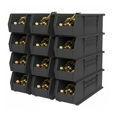 Akro-Mils 12 Pack AkroBins Plastic Storage Bins, Space-Saving Organizers, Black - VMInnovations
