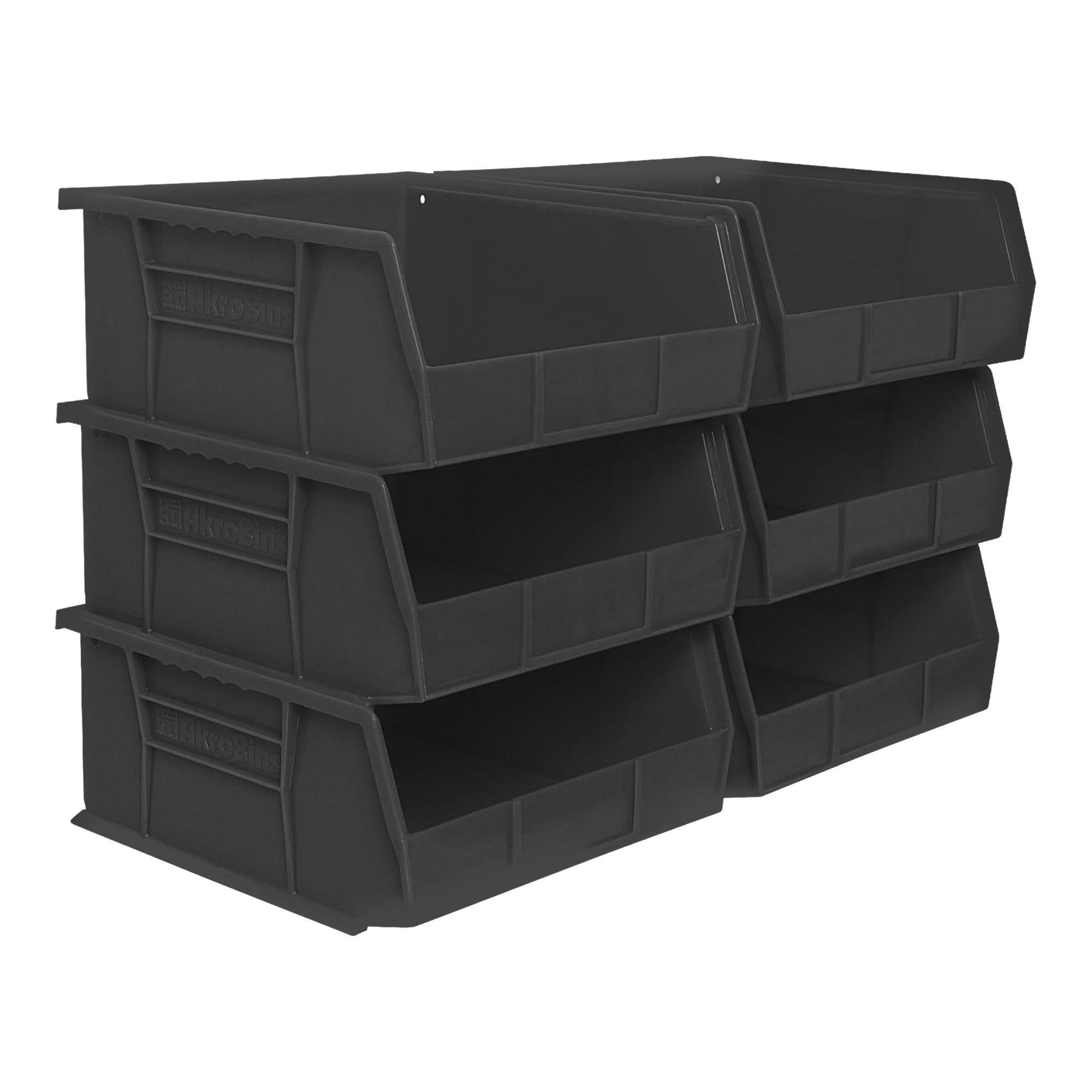 Akro-Mils 6 Pack AkroBins Plastic Storage Bins, Space-Saving Organizers, Black