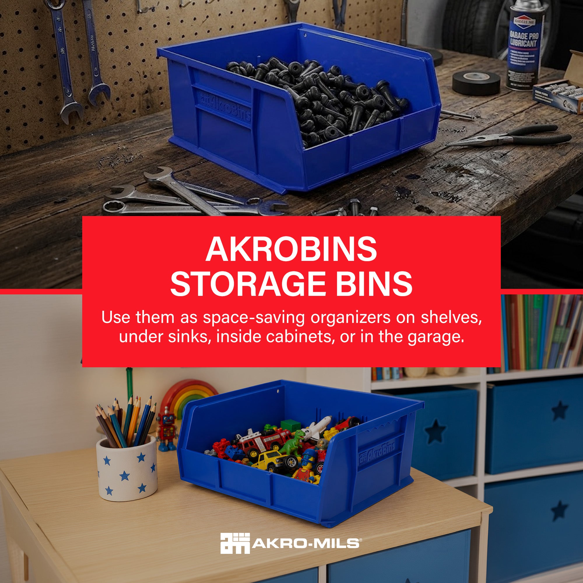 Akro-Mils 6 Pack AkroBins Plastic Storage Bins, Space-Saving Organizers, Blue - VMInnovations
