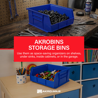 Akro-Mils 6 Pack AkroBins Plastic Storage Bins, Space-Saving Organizers, Blue - VMInnovations