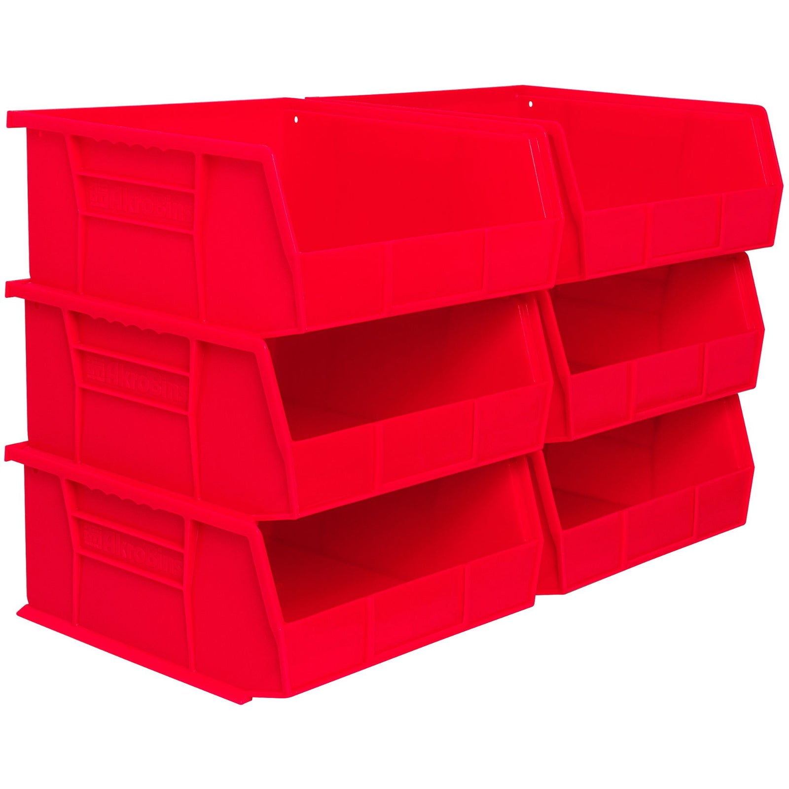 Akro-Mils 6 Pack AkroBins Plastic Storage Bins, Space-Saving Organizers, Red - VMInnovations