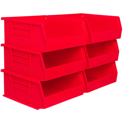 Akro-Mils 6 Pack AkroBins Plastic Storage Bins, Space-Saving Organizers, Red - VMInnovations