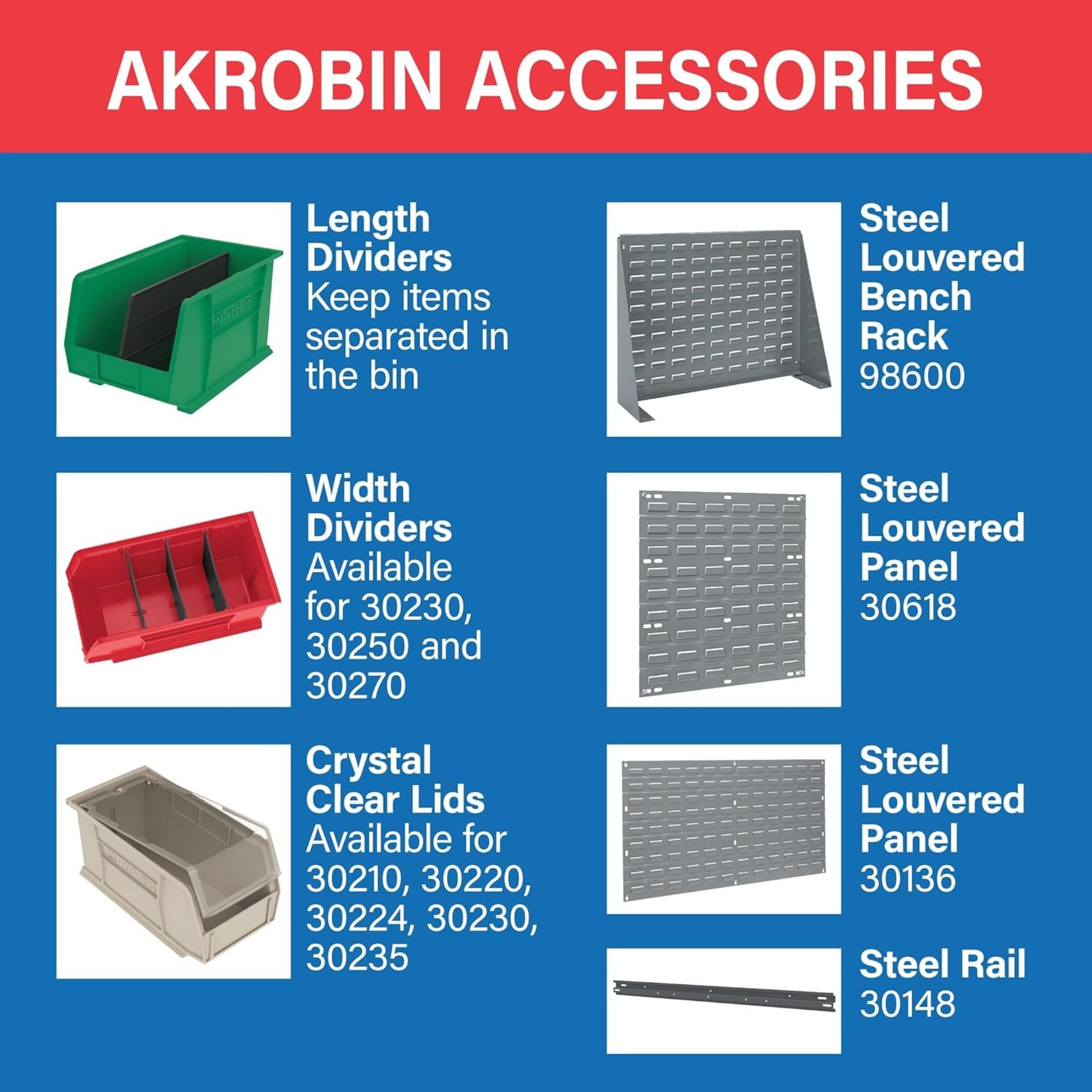 Akro-Mils 6 Pk AkroBins Plastic Storage Bins, Space-Saving Organizers (Open Box)