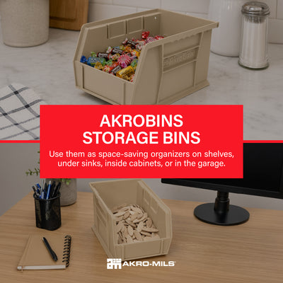 Akro-Mils 12 Pack AkroBins Plastic Storage Bins, Space-Saving Organizers, Stone - VMInnovations