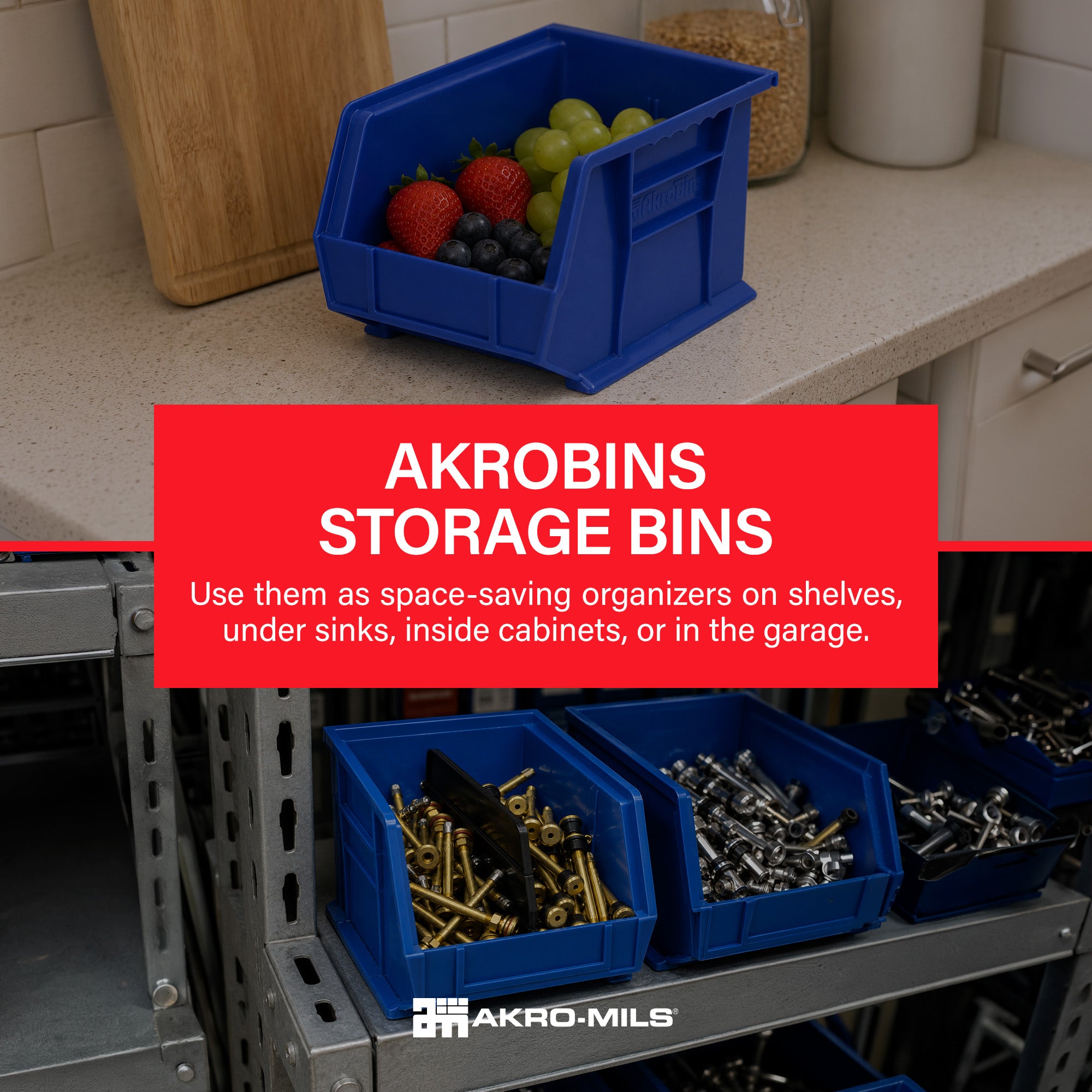 Akro-Mils 6 Pack AkroBins Plastic Storage Bins, Space-Saving Organizers, Blue - VMInnovations
