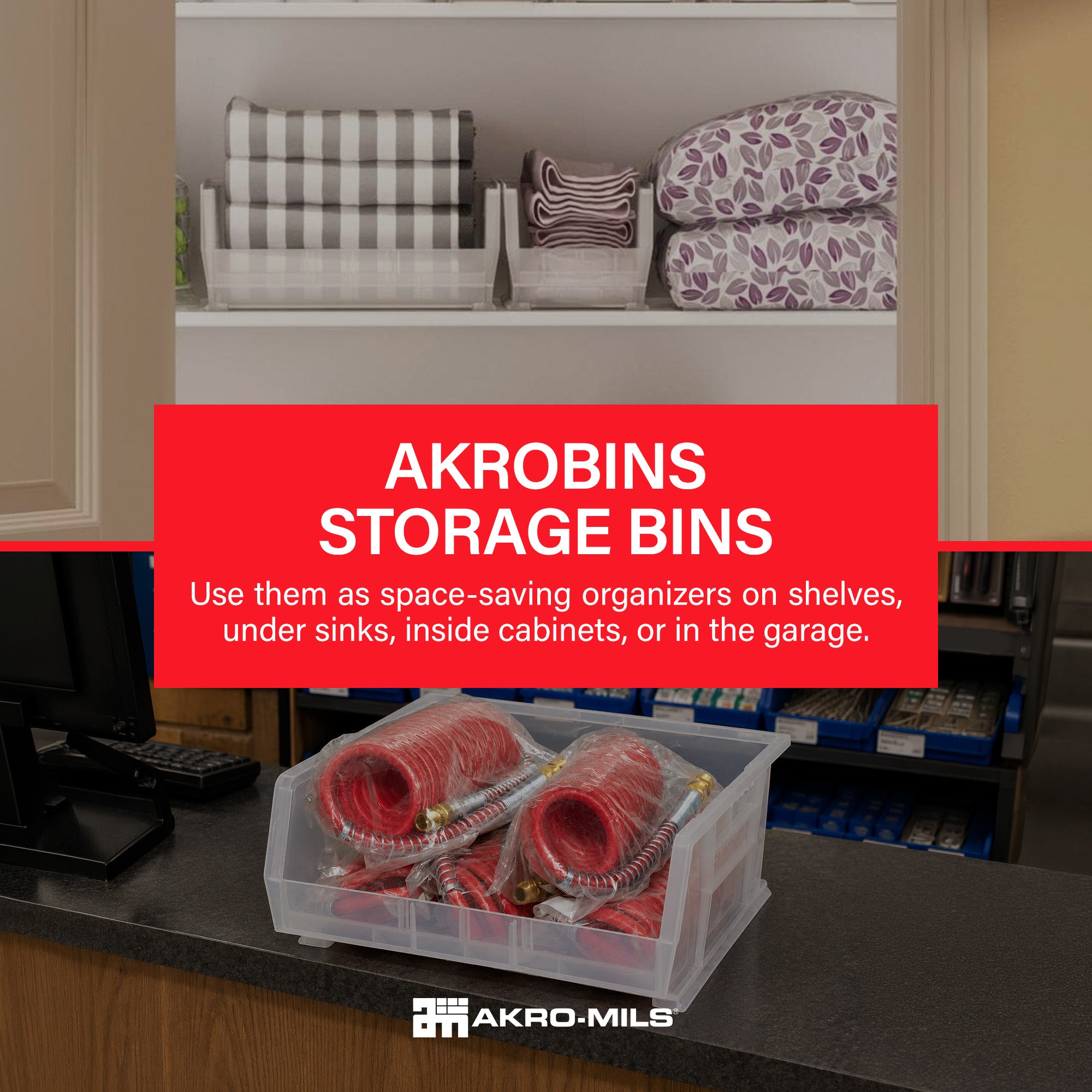 Akro-Mils 6 Pack AkroBins Plastic Storage Bins, Space-Saving Organizers, Clear - VMInnovations