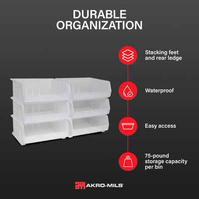 Akro-Mils 6 Pack AkroBins Plastic Storage Bins, Space-Saving Organizers, Clear - VMInnovations