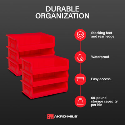 Akro-Mils 6 Pack AkroBins Plastic Storage Bins, Organizers (Open Box) - VMInnovations