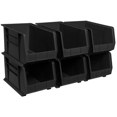 Akro-Mils 6 Pack AkroBins Plastic Storage Bins, Space-Saving Organizers, Black (Open Box)