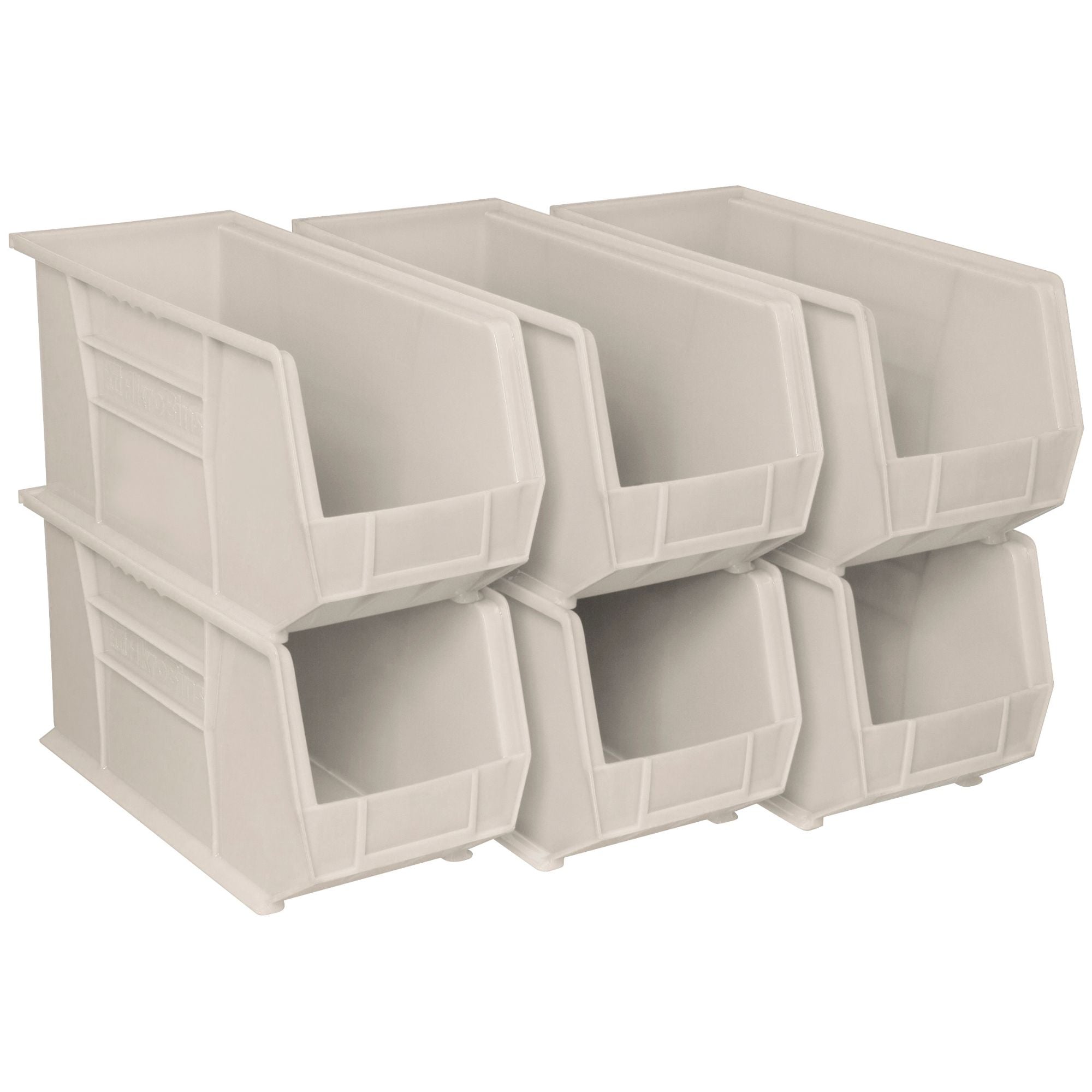 Akro-Mils 6 Pack AkroBins Plastic Storage Bins, Space-Saving Organizers, Stone (Open Box)