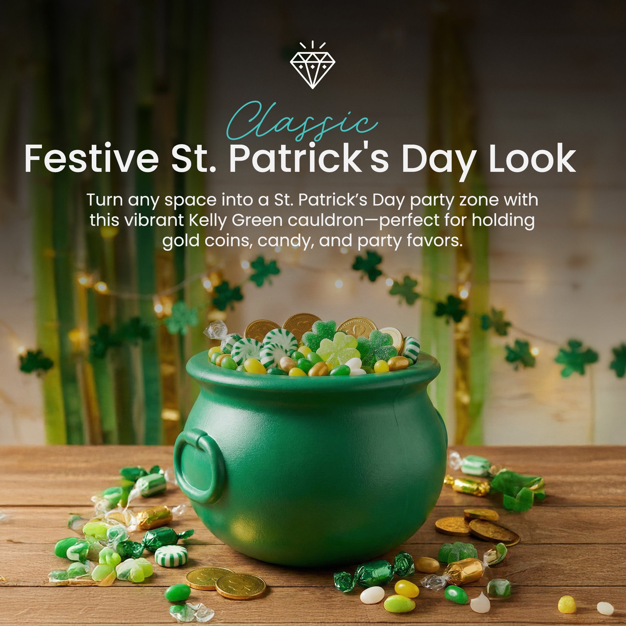 Union Products St. Patrick's Day Cauldron 8" Treat Holder Container, Kelly Green - VMInnovations
