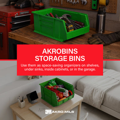 Akro-Mils 3Pk AkroBins Plastic Storage Bins, Space-Saving Organizers, (Open Box)